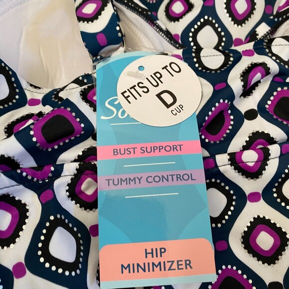 NWT SWIM SOLUTIONS Jewel Printed Bust and Tummy Control Swimsuit Size 12 - Picture 3 of 4